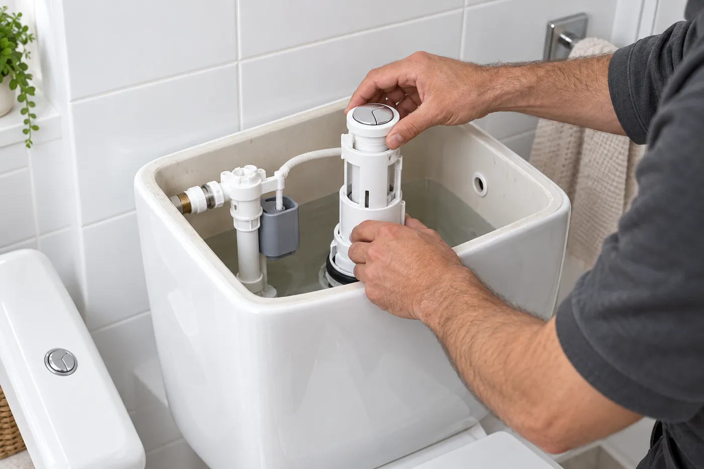 Remplacement du mécanisme de chasse d'eau dans le réservoir d'un WC à Bezons